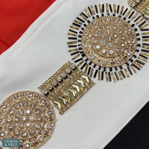 Valiant Paris Studded Embellished Bandage Dress Red/White/Black Small ~ NEW/NWT! - Picture 8 of 16